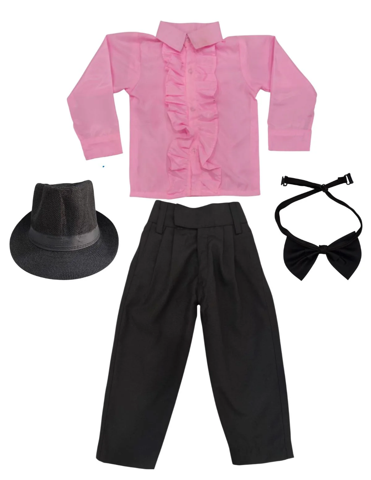 Ballroom Western Dance Pink Frill Shirt Black Pant Hat & Bow Set Kids and Adult Fancy Dress Costume - Image 7