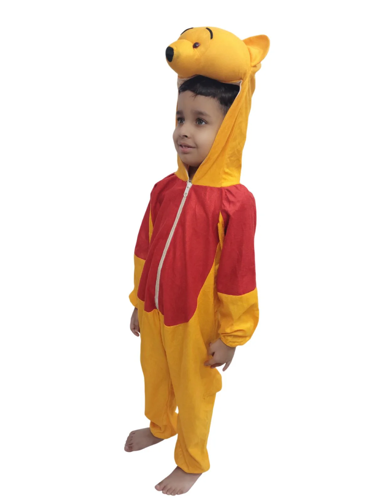 Yellow Honey Loving Friendly Bear Cartoon Character Fancy Dress Costume for Kids with Hood, Ears & Full-Body Jumpsuit | Cartoon Costume for Kids - Image 4