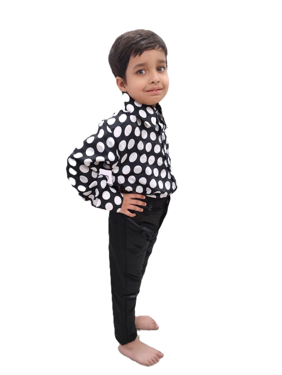 Black Polka Dots Shirt with Black Shining Pant | Retro Theme Kids Fancy Dress Costume | Stylish Dress for Dance, Fancy Dress - Image 2