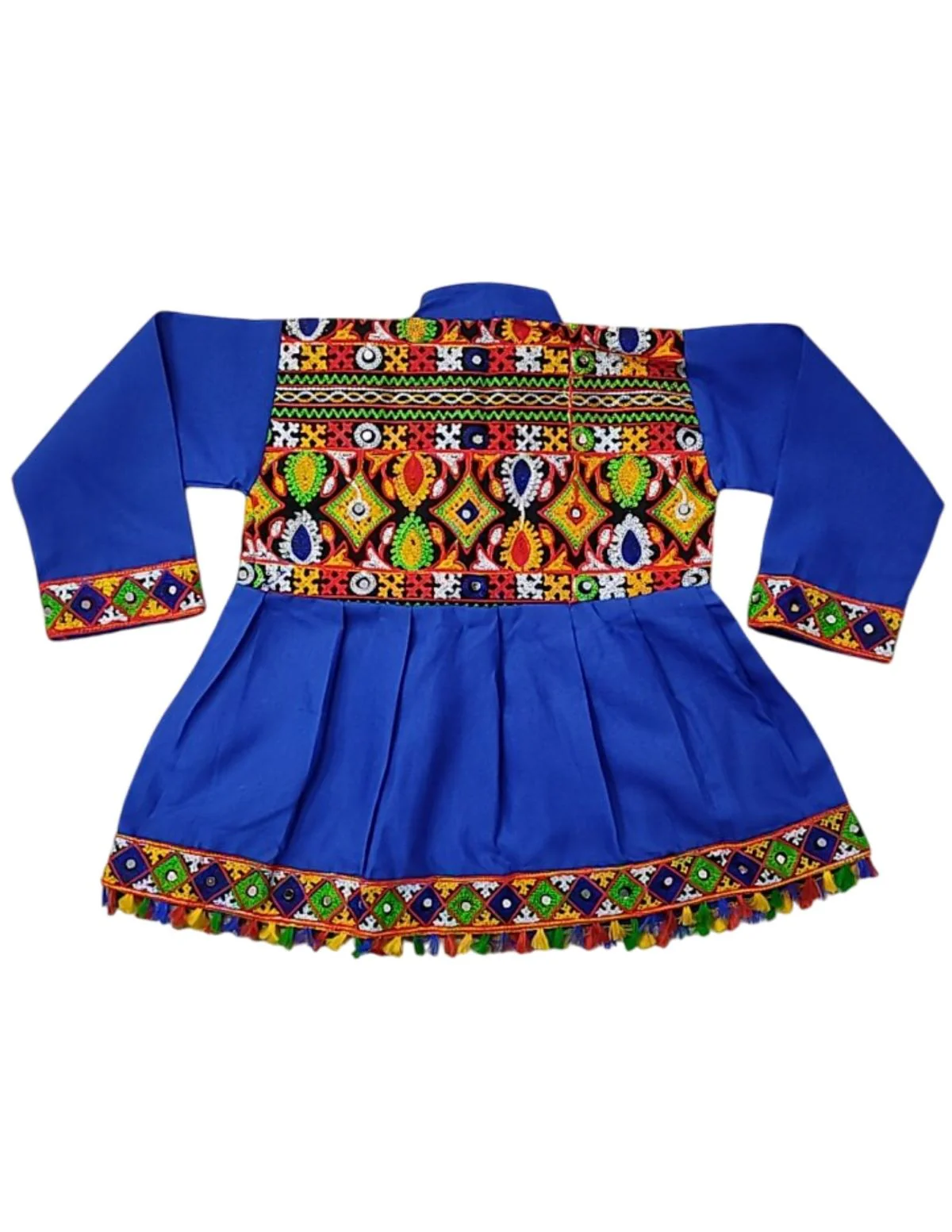 Blue Gujarati Kedia with Dhoti & Turban Cap With A Pair of Dandiya Sticks – Traditional Outfit with State Artwork & Gota Work for Navratri & Festivals | Gujarat Fancy Dress Costume For Kids & Adults - Image 7
