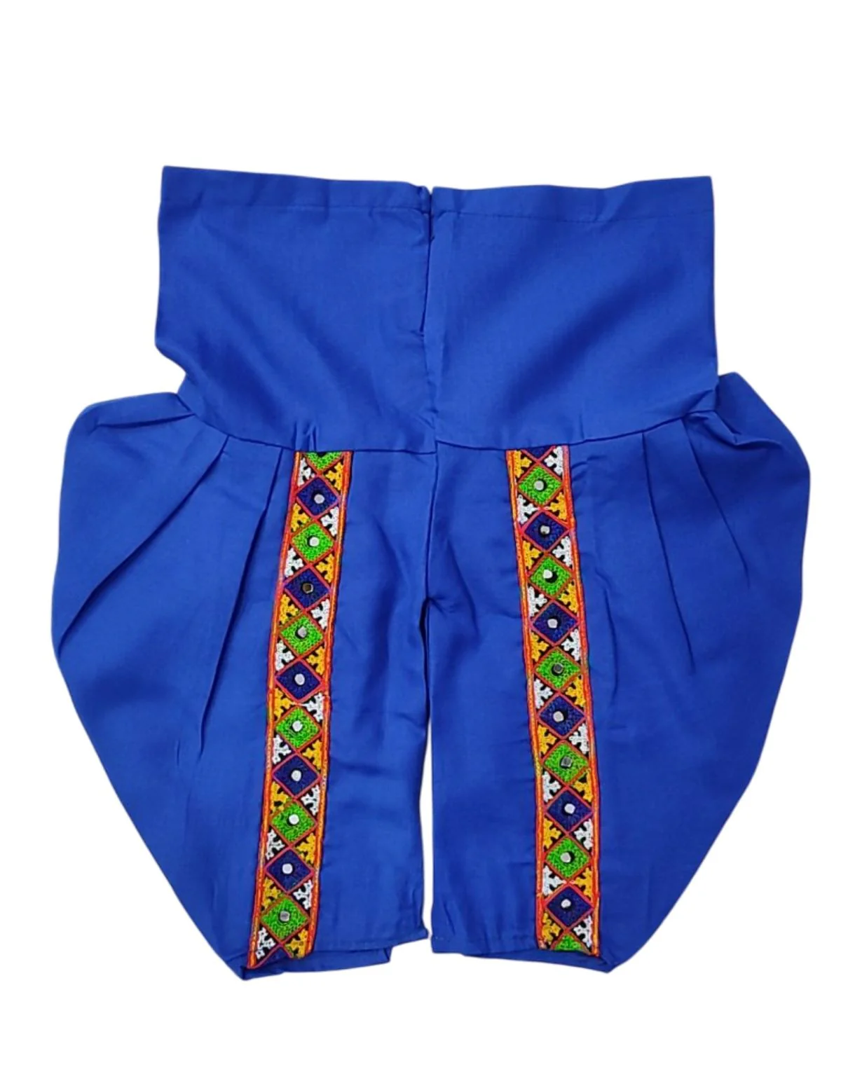 Blue Gujarati Kedia with Dhoti & Turban Cap With A Pair of Dandiya Sticks – Traditional Outfit with State Artwork & Gota Work for Navratri & Festivals | Gujarat Fancy Dress Costume For Kids & Adults - Image 8
