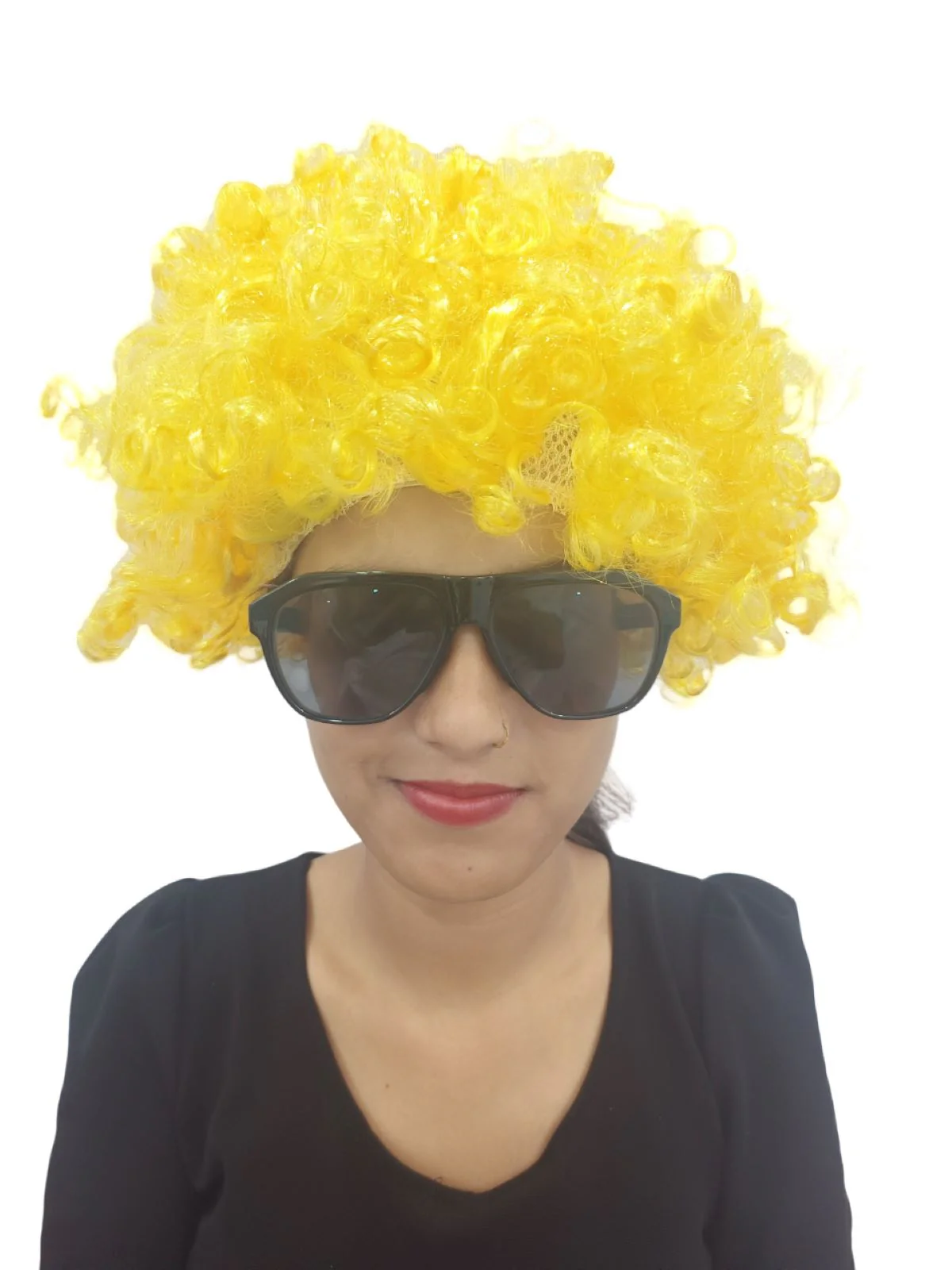 Buy Yellow Curly Hair Wig Unisex Adult & Kids Fancy Dress Costume Accessory - Image 3