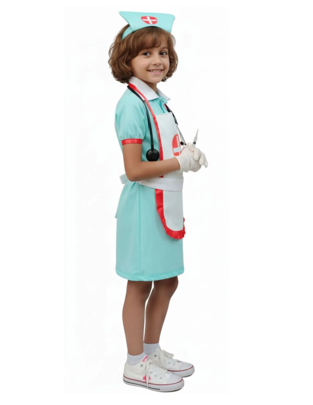 Community Helper Nurse Sister Fancy Dress Costume For Girls | Complete Set with Frock, Apron, Cap, Stethoscope & Syringe – Perfect for Role Play & Kids Fancy Dress - Image 2