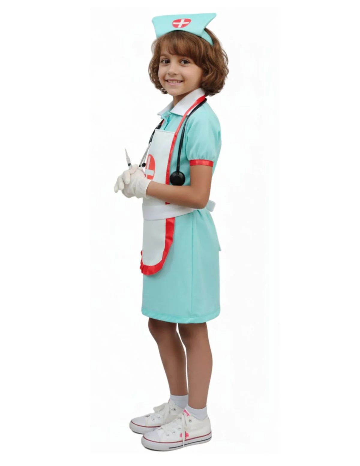 Community Helper Nurse Sister Fancy Dress Costume For Girls | Complete Set with Frock, Apron, Cap, Stethoscope & Syringe – Perfect for Role Play & Kids Fancy Dress - Image 4