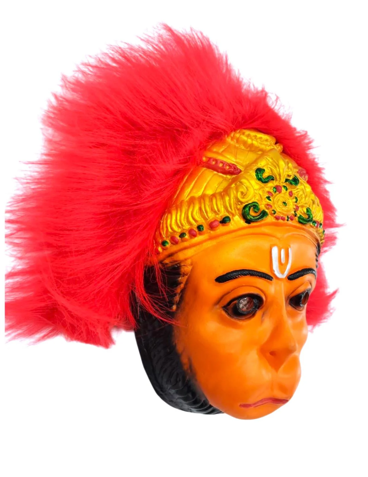 Hanuman Ji Face Mask with Crown Design & Red Faux Hair – Rubber Devotional Mask for Ramayana Plays, Festivals & Fancy Dress | Fancy Dress Accessory For Role Plays | Adult - Image 3