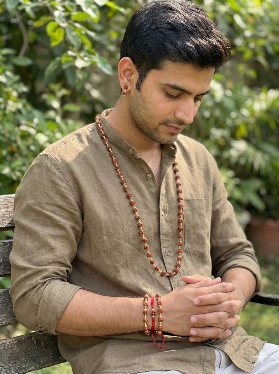 Natural Brown Rudraksh Golden Plated Rudraksha Jewellery Set with Golden Beads – Rudraksha Mala for Ramleela, Festivals & Spiritual Events | Ideal for Kids & Adults - Image 2