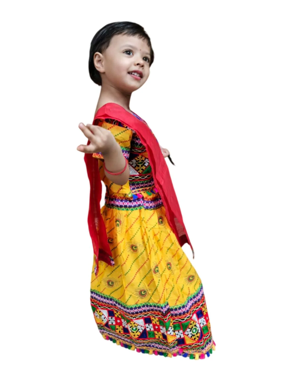 Radha Dress for Baby Girl | Janmashtami Radha Costume for Girls with Dupatta & Morpankh | Radha Rani Dress for Baby Girl | Fancy Dress Costume for Role Plays & Festival | 0-6 Months - Image 4