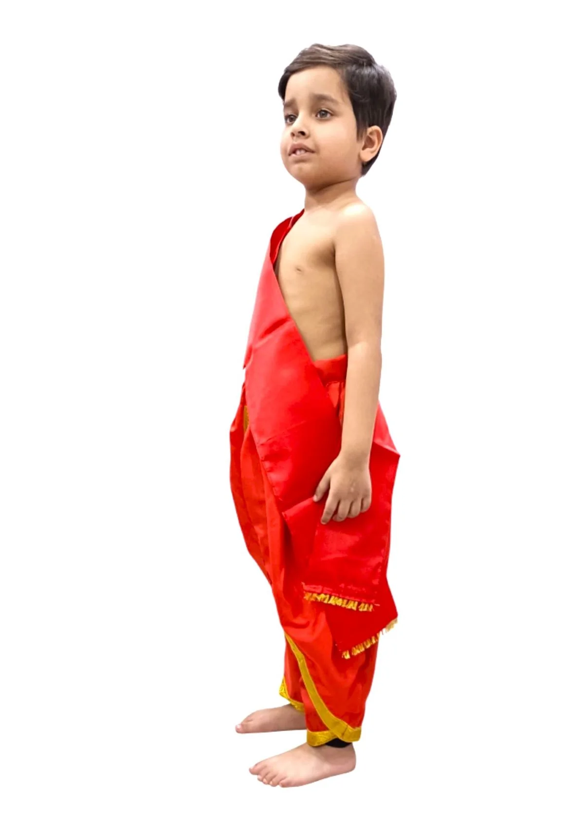 Red Dhoti with Patka Indian Folk Cultural Role Play Dress | Indian Traditional Costume for Boys - Image 4