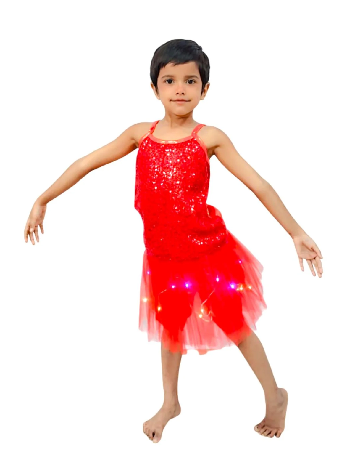 Red LED Light Skirt with Matching Sequin Top for Girls (4β7 Years) β Multicolor Light-Up Tutu Dress Set with Built-in Battery | Fancy Dress & Dance Costume