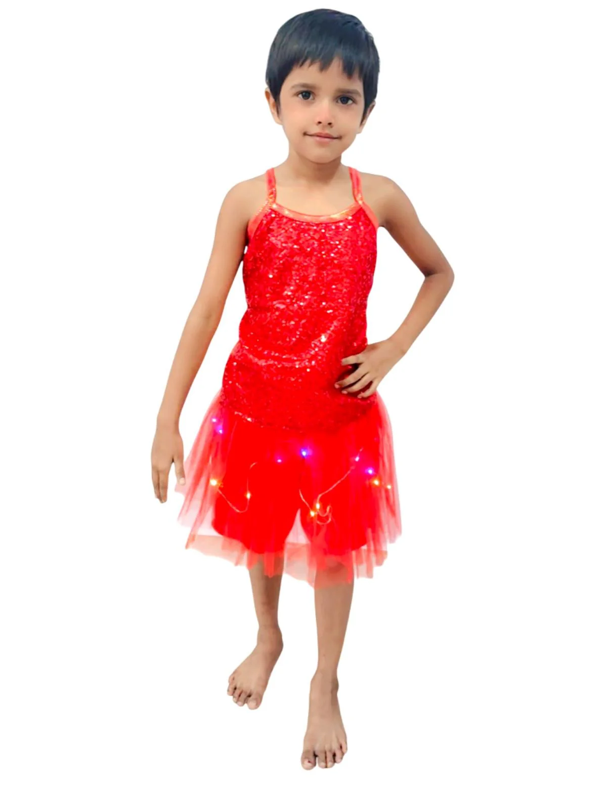 Red LED Light Skirt with Matching Sequin Top for Girls (4β7 Years) β Multicolor Light-Up Tutu Dress Set with Built-in Battery | Fancy Dress & Dance Costume - Image 6
