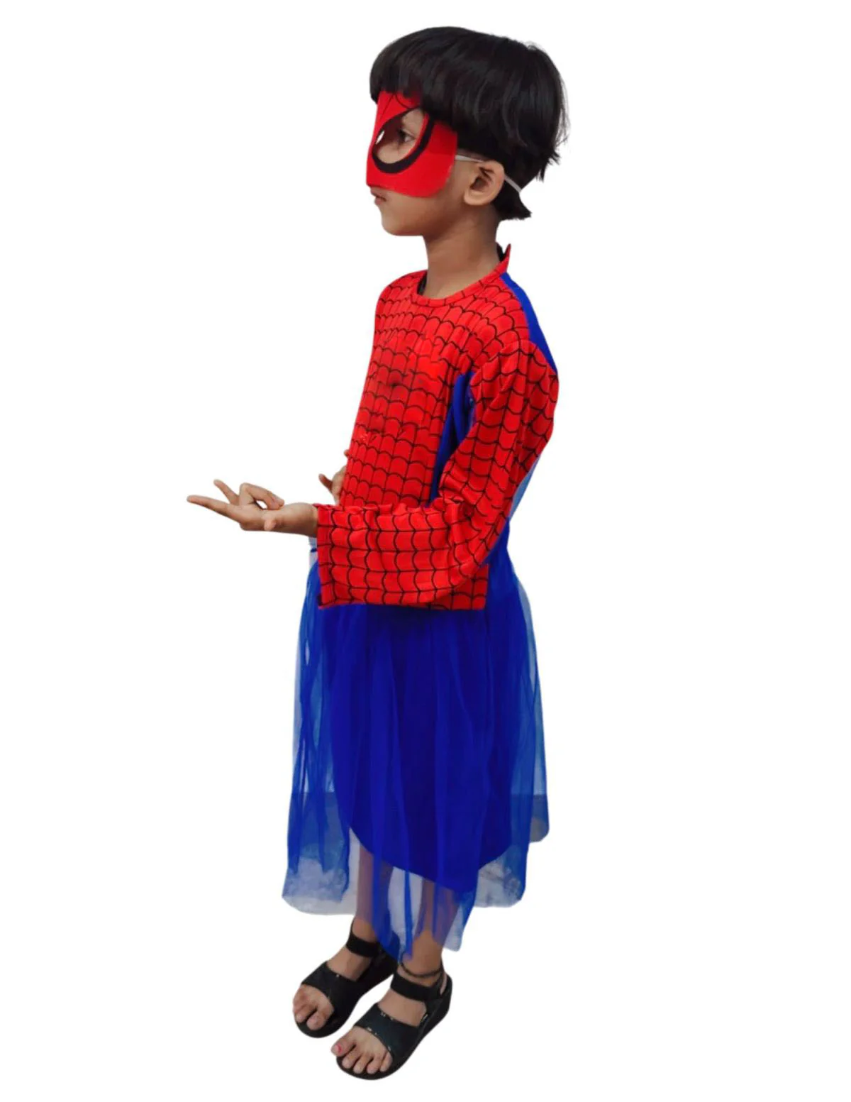 Spidre Web Hero Girl Costume Set – Red & Blue Frock with Net Sleeves | Superhero kids Fancy Dress Outfit For Girls - Image 4