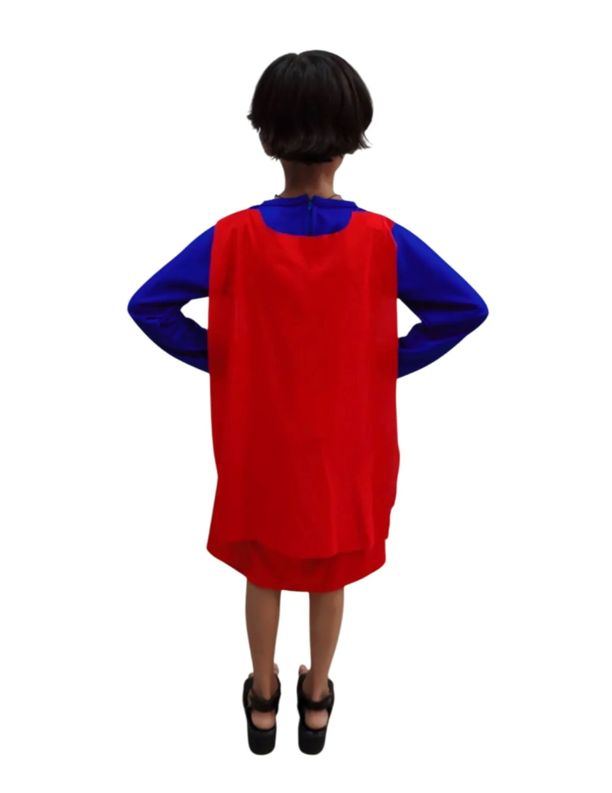 Supreme Girl Red & Blue Character – Dress with Cape & Eye Mask | Superhero Kids Fancy Dress Outfit For Girls - Image 3