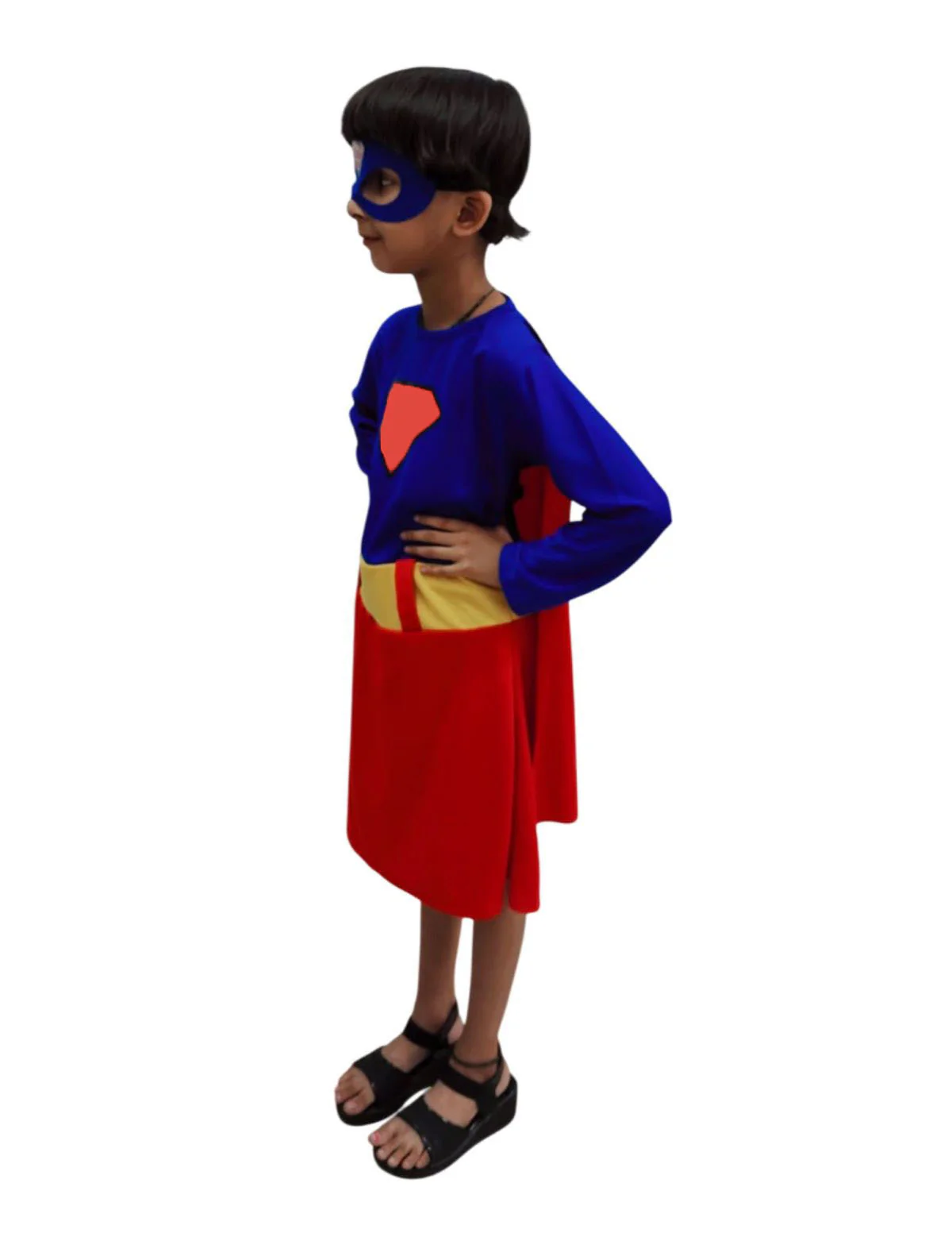 Supreme Girl Red & Blue Character – Dress with Cape & Eye Mask | Superhero Kids Fancy Dress Outfit For Girls - Image 4
