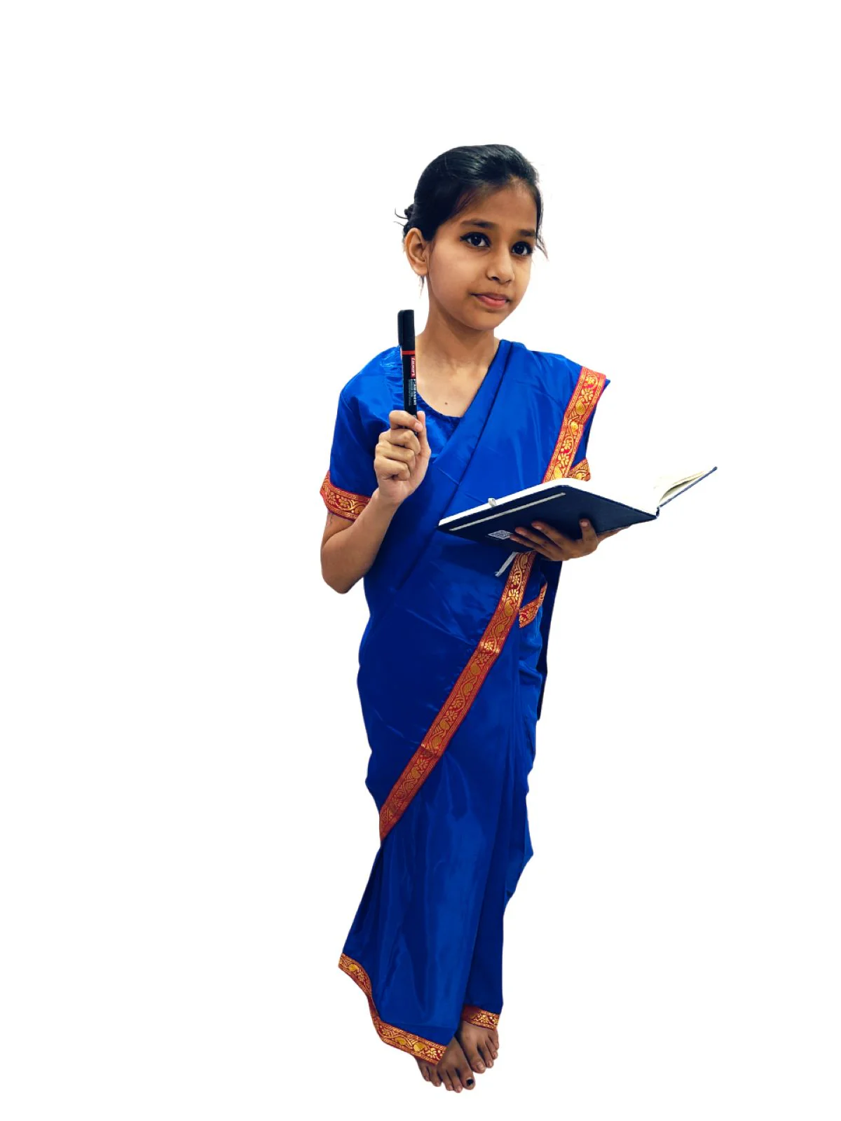 Teacher Costume for Kids Girls | Dark Blue Ready-to-Wear Saree with Blouse |Mythology Dress for Kids Girls | Community Helper Dress| Role Play Outfit for Girls - Image 2