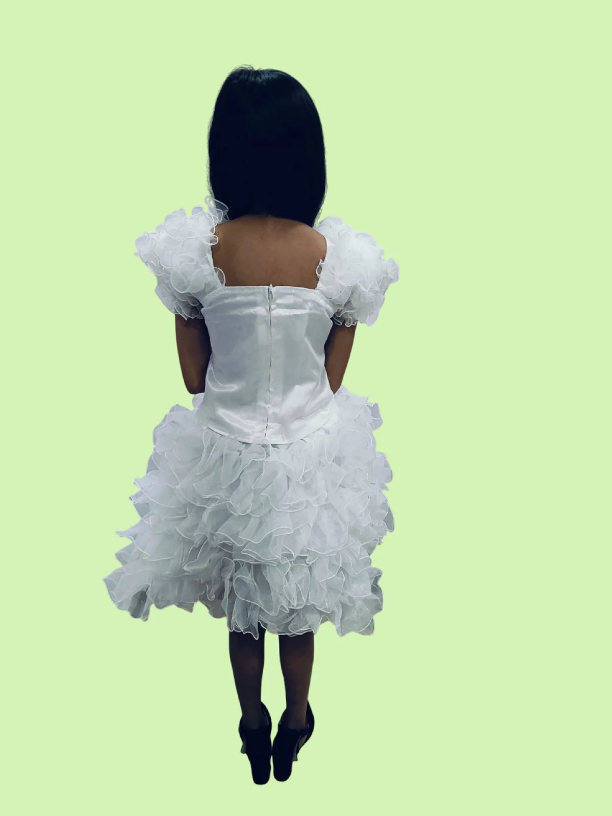 White & Golden Sequin Western Dance Costume for Girls | Stylish Top with Frill Sleeves & White Fluffy Skirt | Party Wear & Western Dance Costume for Kids - Image 4