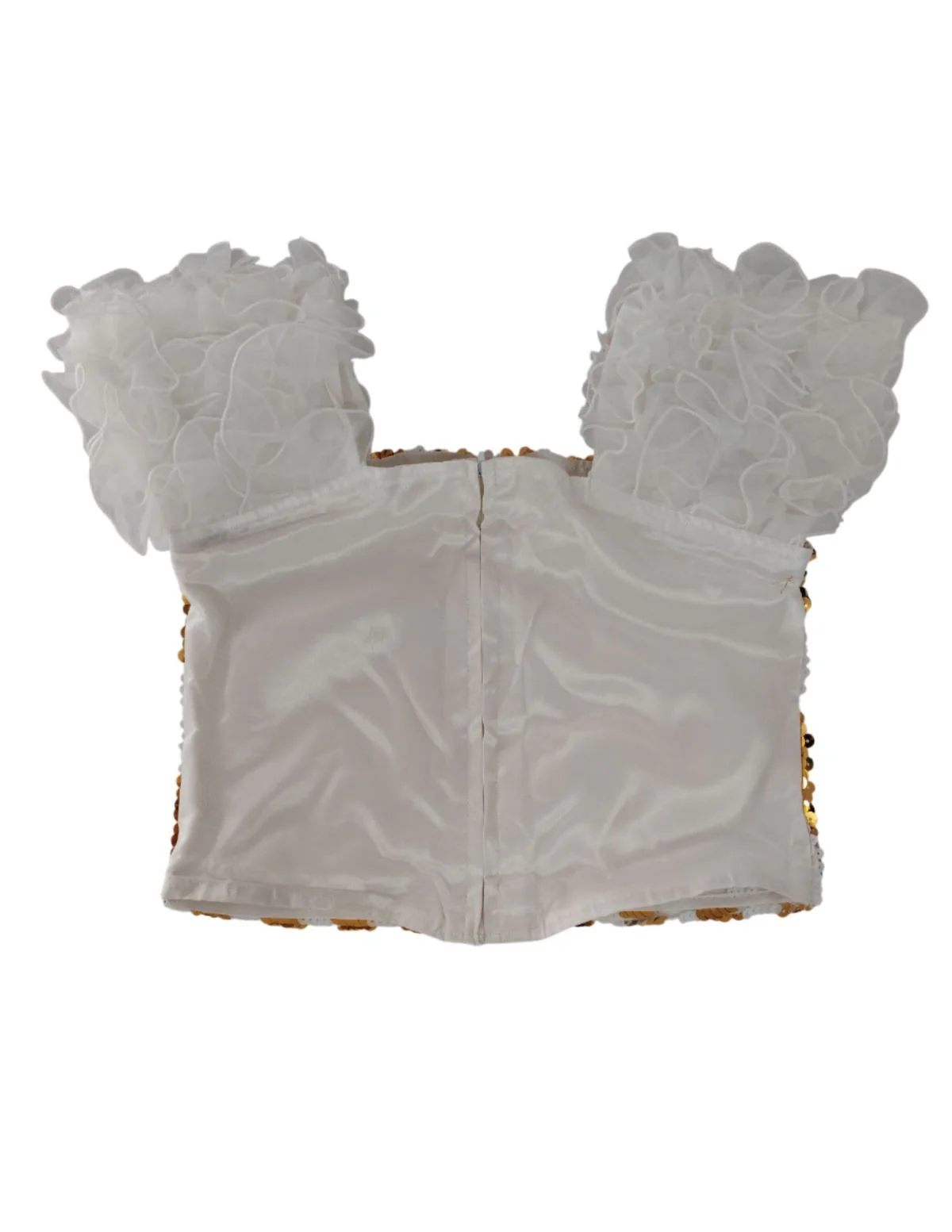 White & Golden Sequin Western Dance Costume for Girls | Stylish Top with Frill Sleeves & White Fluffy Skirt | Party Wear & Western Dance Costume for Kids - Image 9