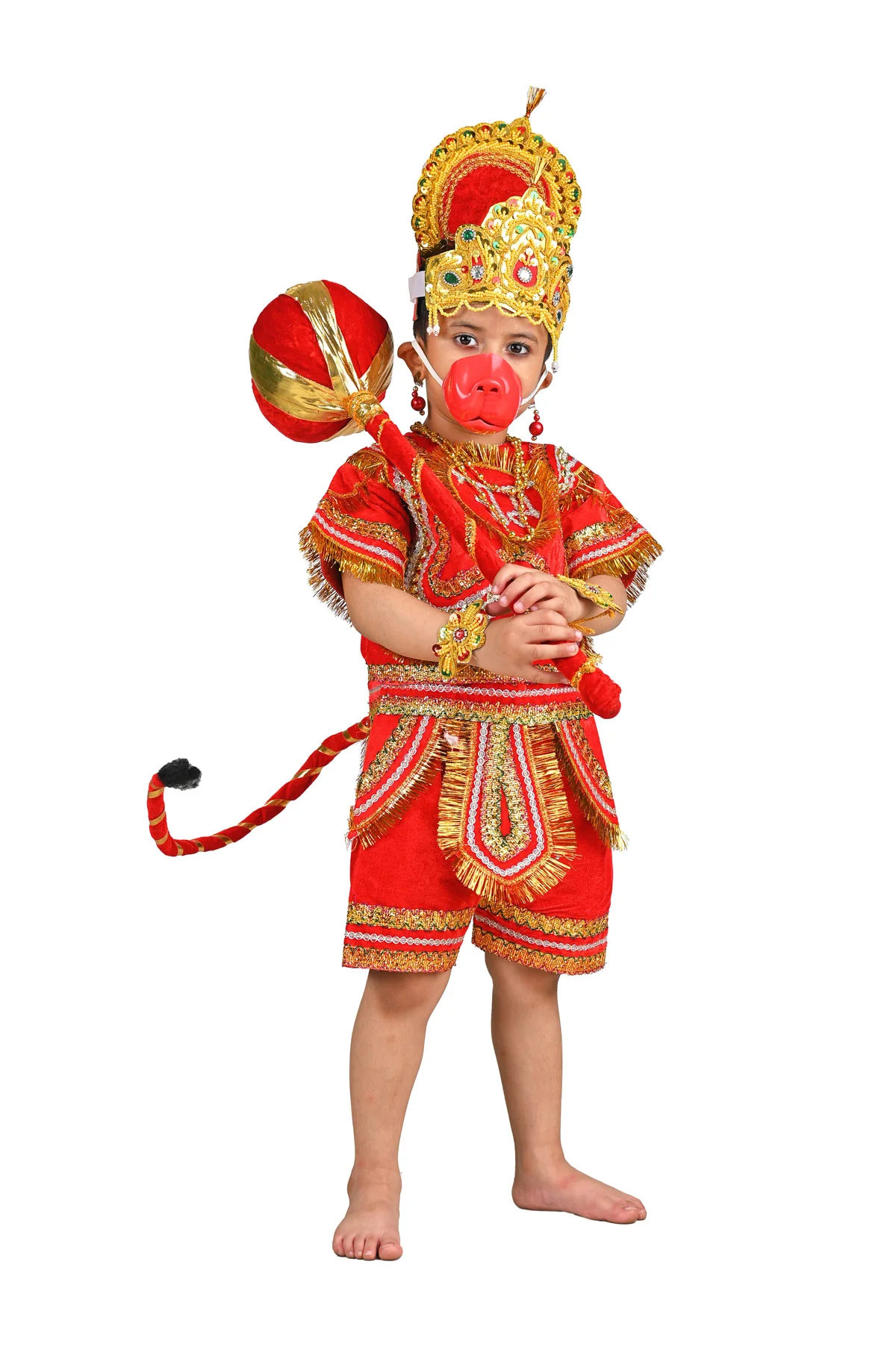 Complete Hanuman Bajrang Bali Hindu God Kids & Adults Fancy Dress Costume | With Gada - Image 3