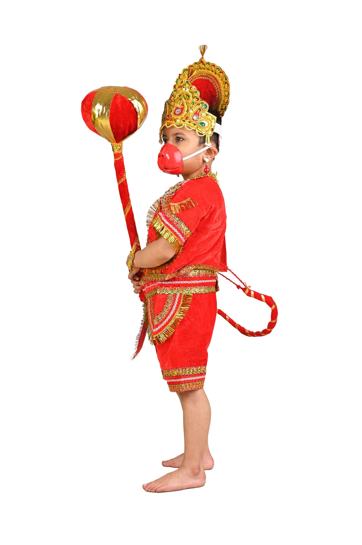 Complete Hanuman Bajrang Bali Hindu God Kids & Adults Fancy Dress Costume | With Gada - Image 6