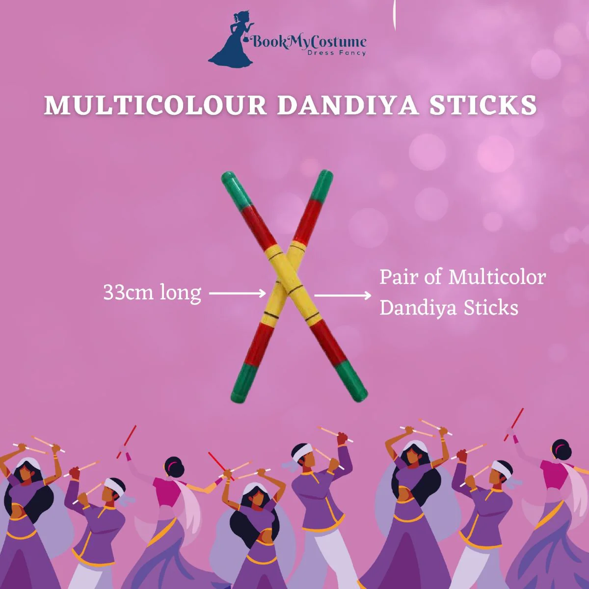 Multicolor Dandiya Sticks 33cm Navratri Garba Dress Accessory for Kids & Adults - Image 6