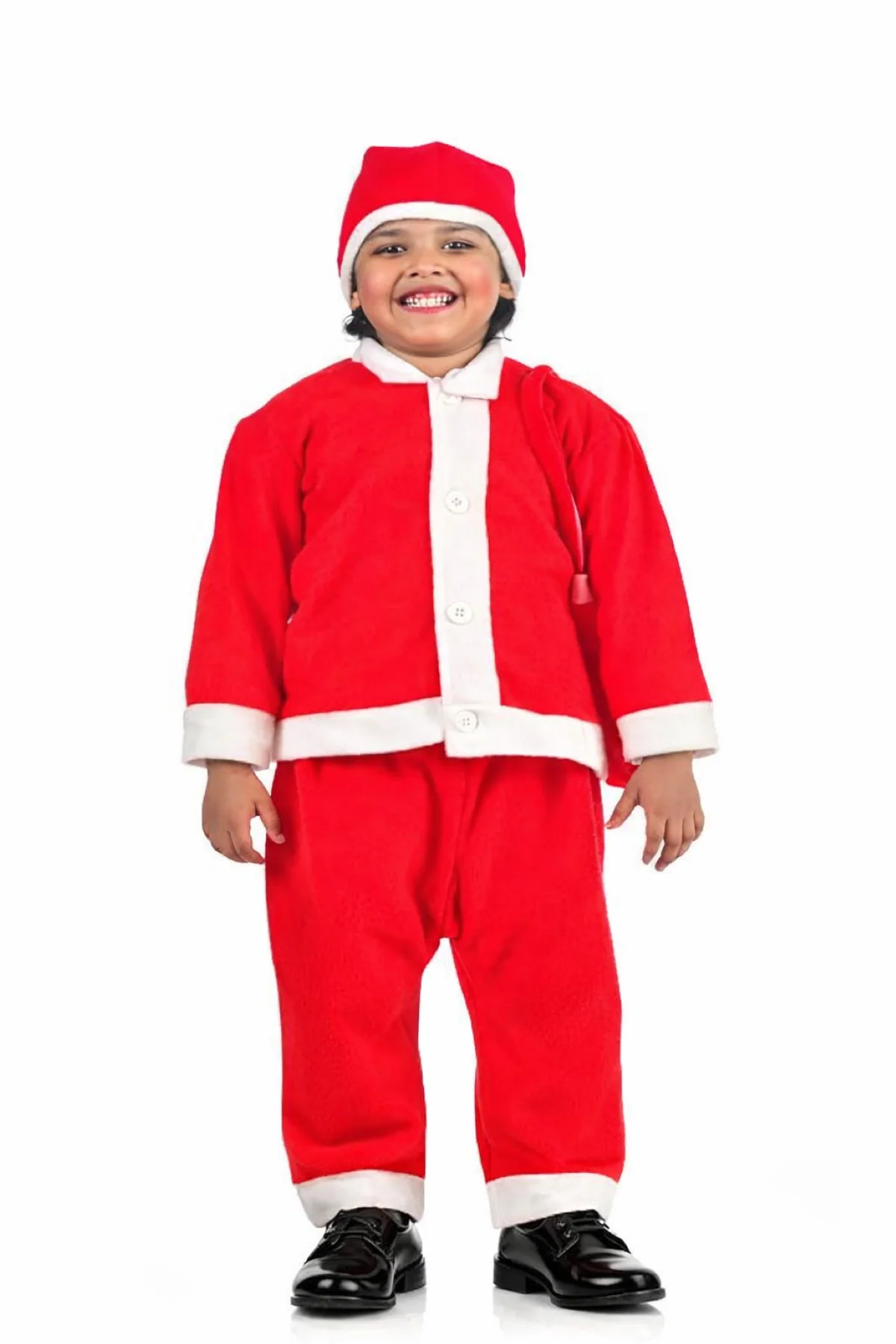 Santa Boy Costume Set of 4 (Jacket, Bottom, Bag, & Cap) Kids & Adults Christmas Costume - Image 3