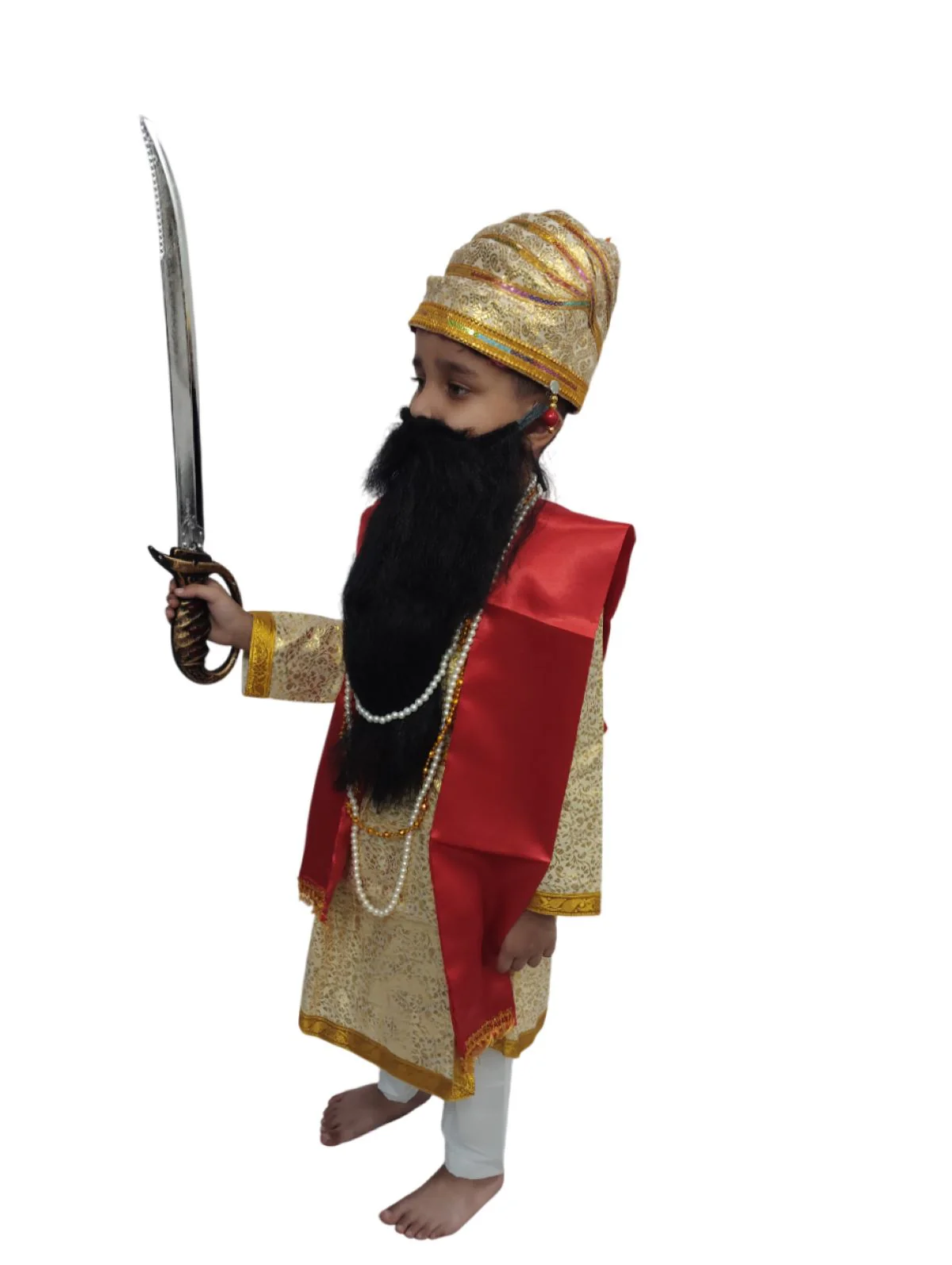 Chhatrapati Shivaji Maharaj Indian Maratha Warrior King Kids & Adult Fancy Dress Costume for Boys  with Beard & Talwar - Image 4