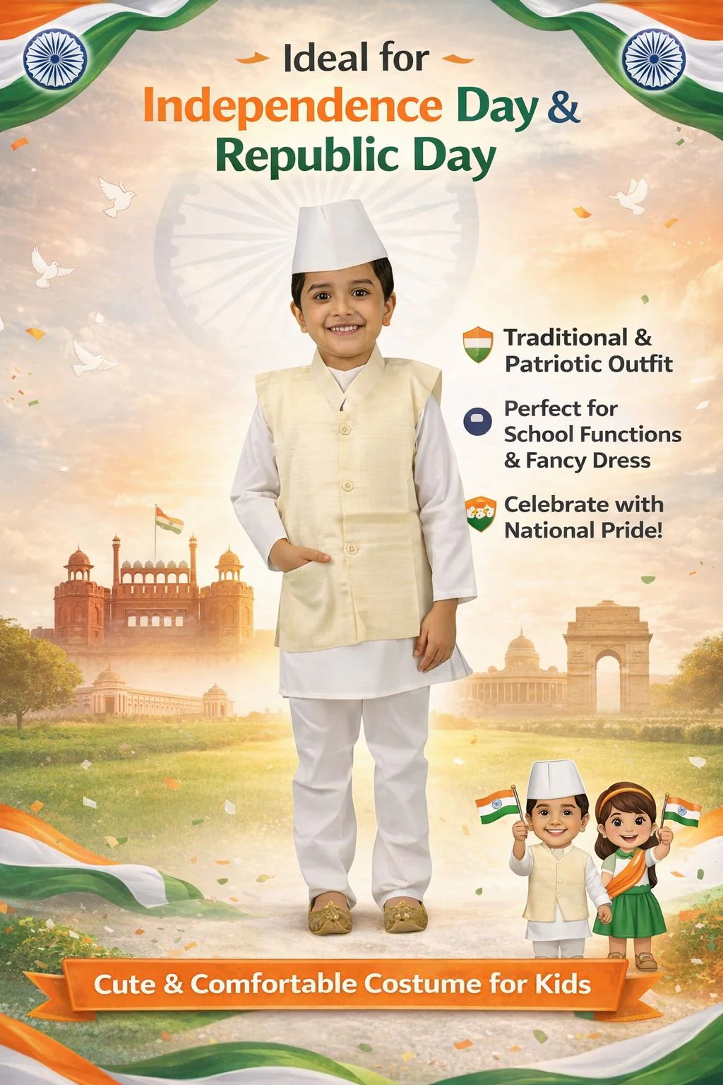 Pandit Ji Jawahar Lal Nehru First Indian Prime Minister National Leader for Boys Kids Adult Fancy Dress Costume - Image 10