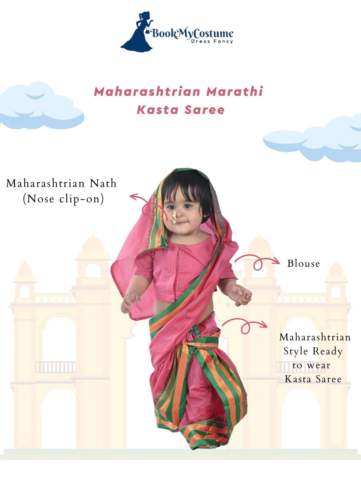 Maharashtrian Marathi Kasta Saree Lavani Dance Fancy Dress Costume for Girls & Women - Image 4