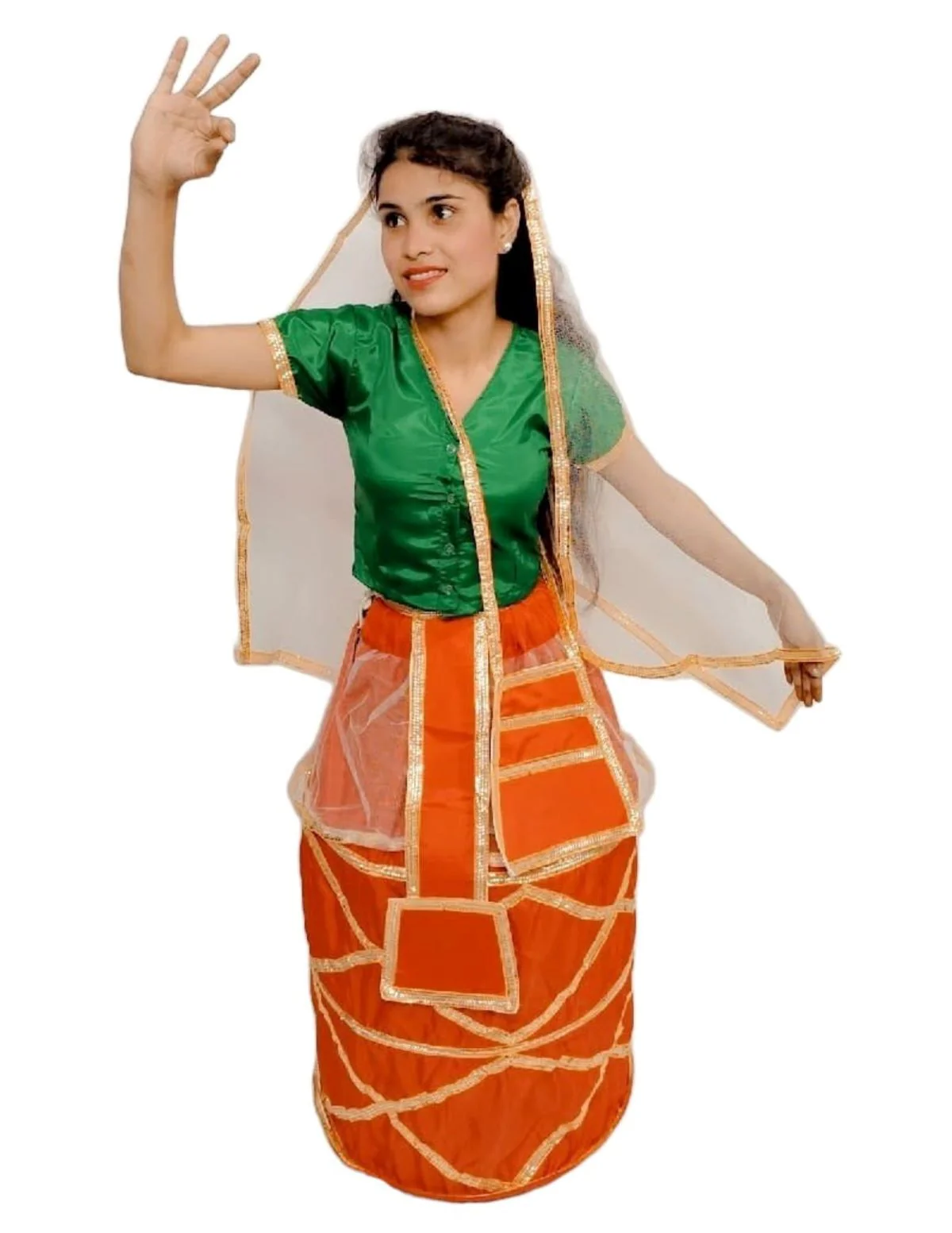 Manipuri Traditional Dress for Girls | Manipuri Dress for Kids Girls | North East Indian Dance & Fancy Dress Costume | Cultural Outfit for Theme Parties, School Functions & Competitions - Image 6