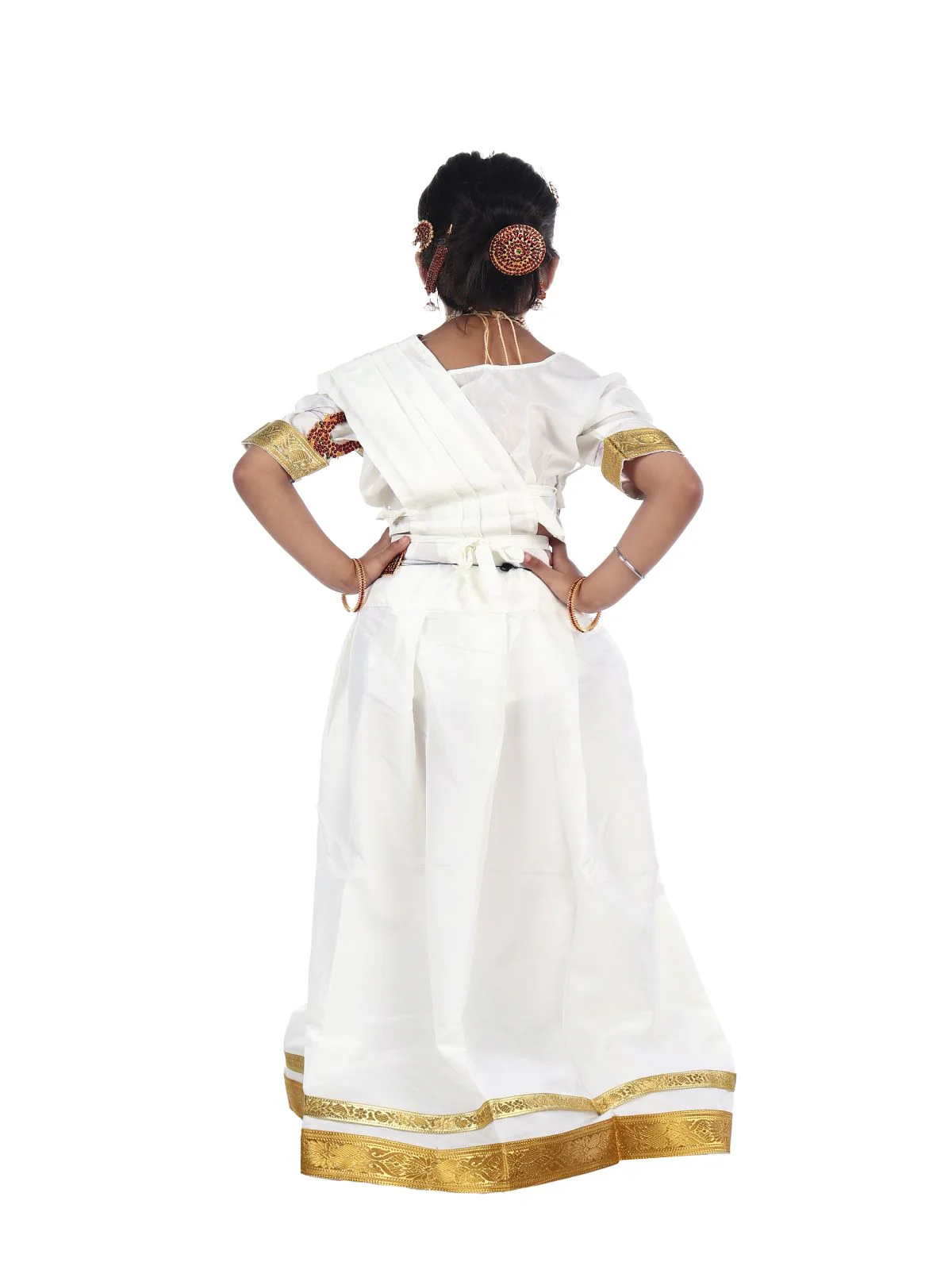 Mohiniyattam Saree Indian Classical Dance Costume for Girls and Women with 10 Pcs Jewellery Set - Image 5