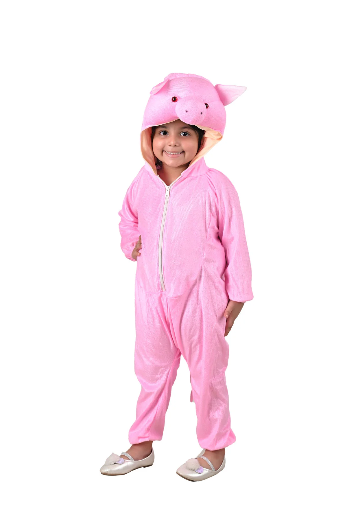 Cute Pink Pig Cartoon Character Kids Fancy Dress Costume with Hooded Face Mask, Ears & Full Body Jumpsuit | Cartoon Costume for Kids - Image 4