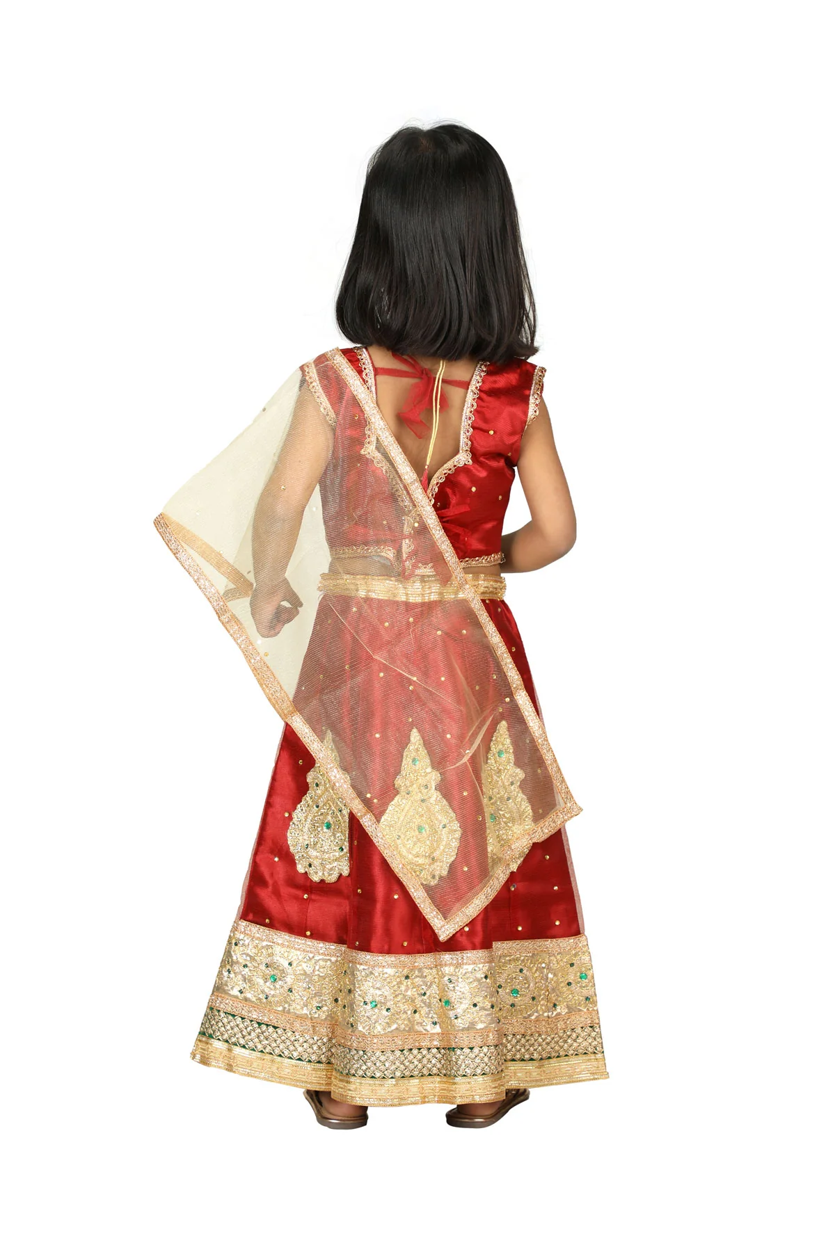 Radha Garba Lehenga Choli Kids Fancy Dress Costume for Girls - Premium - Maroon & Golden - Image 4