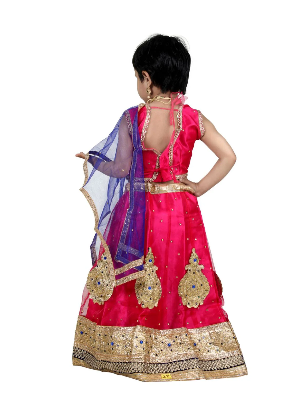 Radha Garba Lehenga Choli Girls Fancy Dress Costume for Girls with Jewellery - Premium - Pink - Image 3