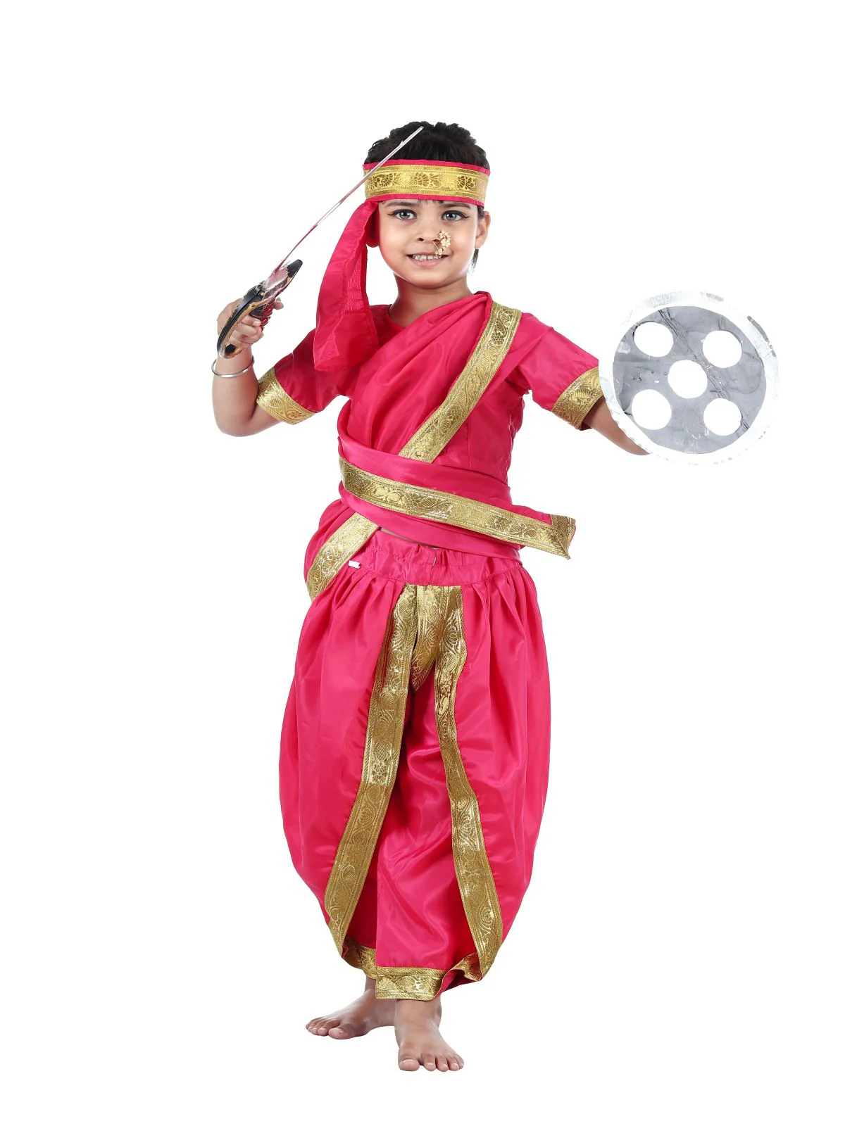 Rani Laxmi Bai Jhansi ki Rani Saree Kids Fancy Dress Costume for Girls with Accessories - Image 7