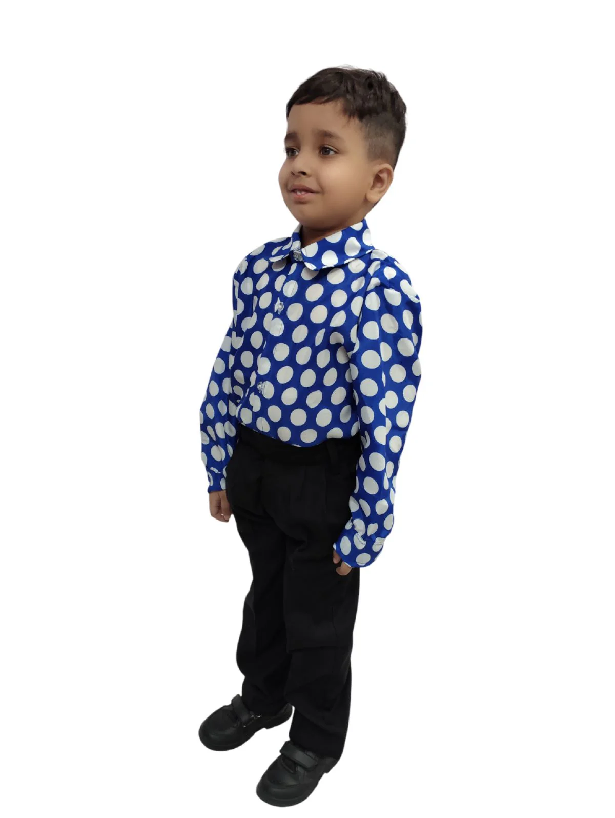 Blue Polka Dots Shirt & Black Pant | Retro Theme Kids Fancy Dress Costume - Image 4