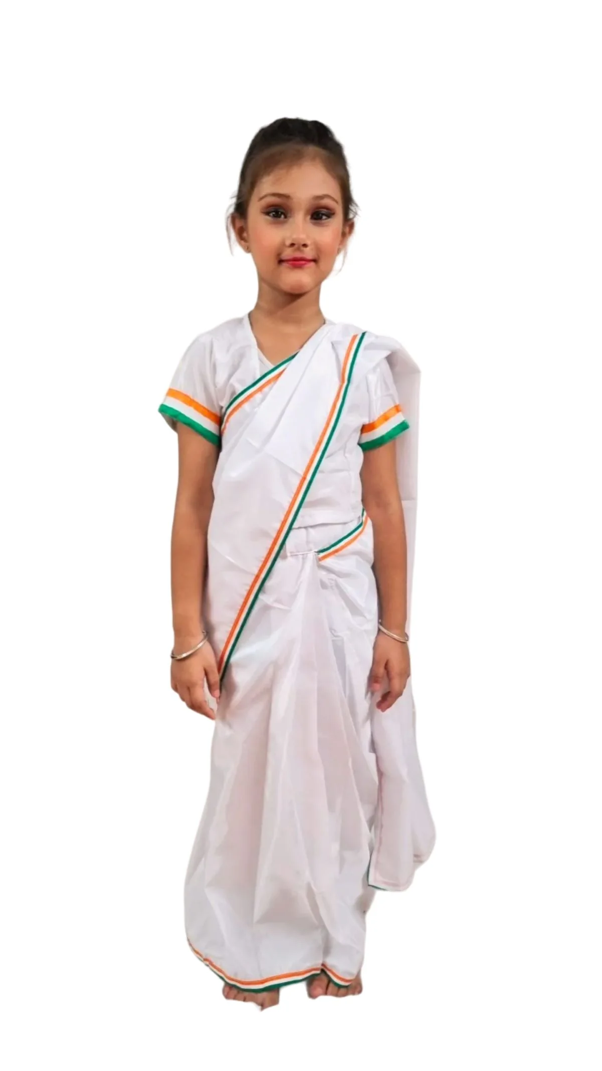 Tri Colored Tricolor Tiranga Border Saree Independence Day Patriotic for Girls Kids & Adult Girls Fancy Dress Costume