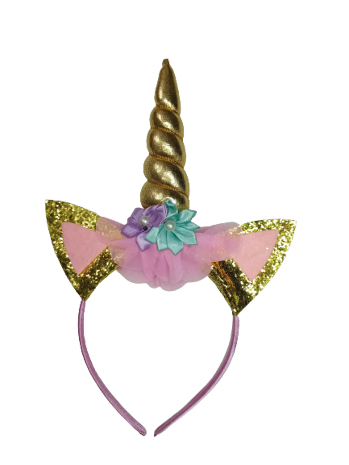 Golden Unicorn Girls Head Band Kids Fancy Dress Costume Accessory - Image 3