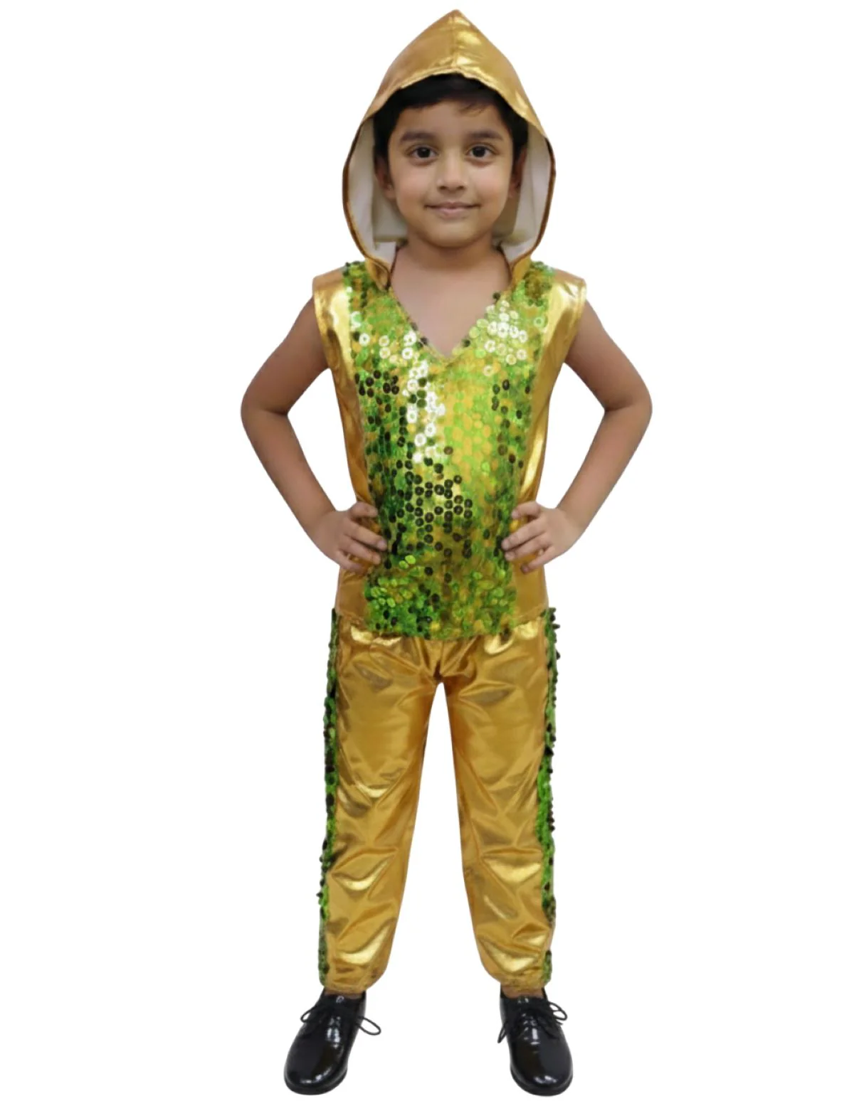 Western Dance Costume for Boys - Green & Golden - Tshirt with Trousers - Premium - Image 3